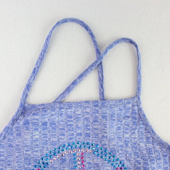 No Comment Girls Rib Knit Tank Top Blue Heather Peace Stretch Youth - Picture 3 of 6